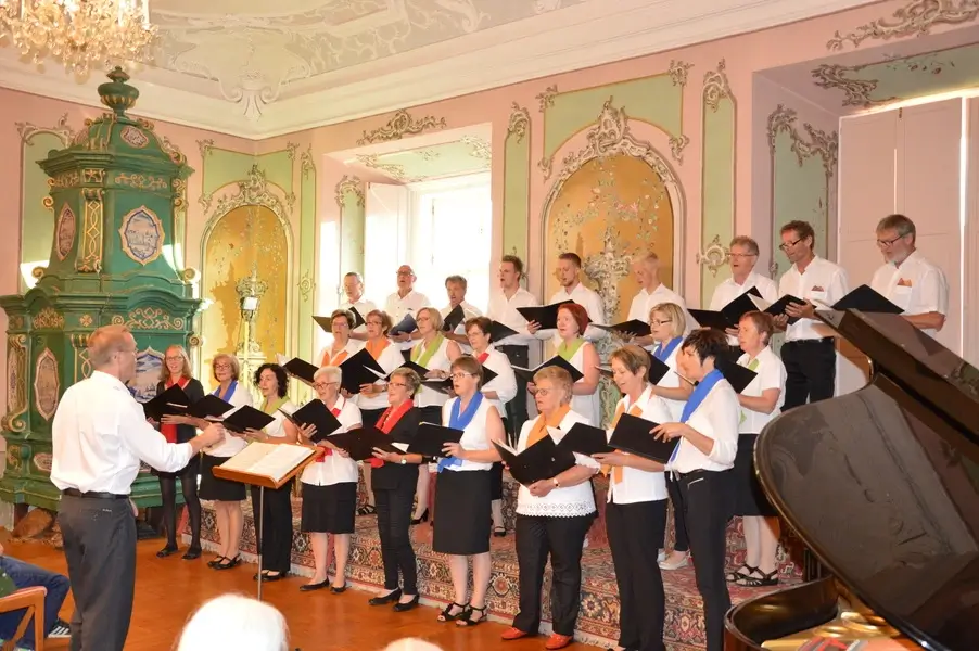 The choir sining, the concert in the Baroque Hall of Vorau Abbey 2016. 